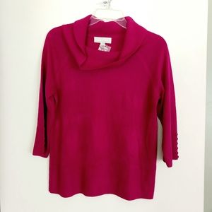 Carolyn Taylor plum cowl neck 3/4 sleeves with button detail size M New
